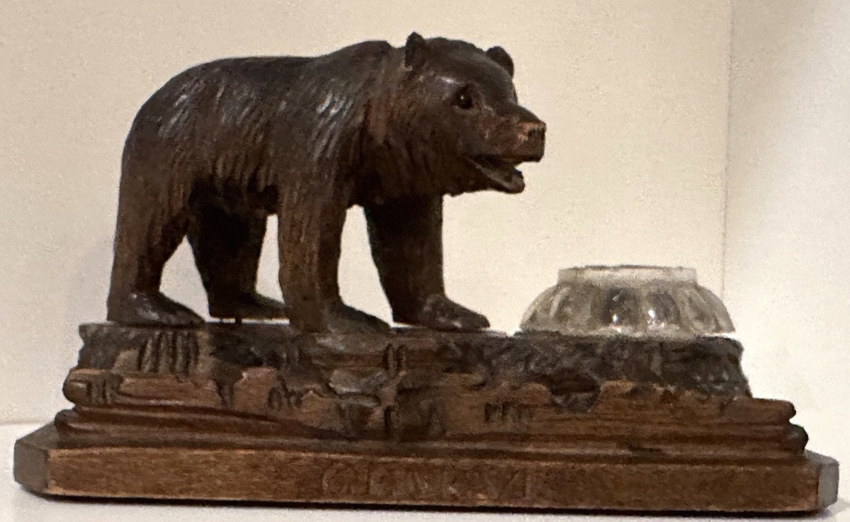 Black Forest Bear Inkwell, Marked Geneva Switzerland, Brienz Folk Art-photo-4