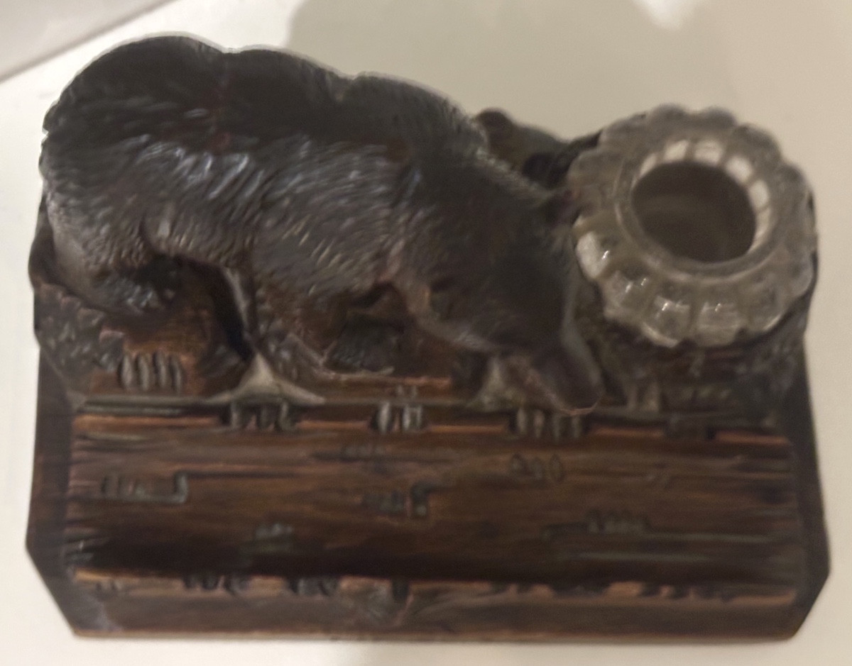 Black Forest Bear Inkwell, Marked Geneva Switzerland, Brienz Folk Art-photo-3