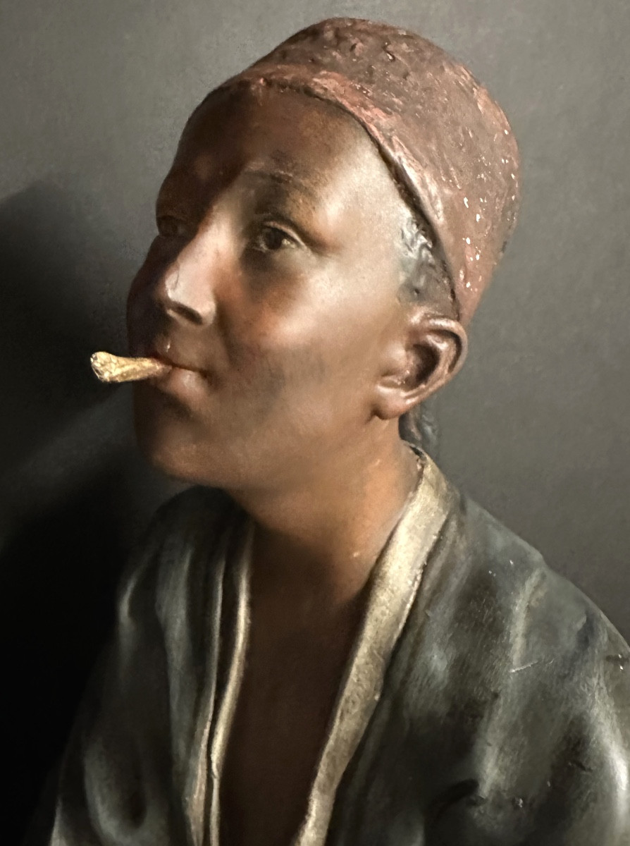 Goldscheider Vienna Dlg Young Oriental Smoker In Patinated Terracotta, Late 19th Century, 48cm, Signed -photo-4