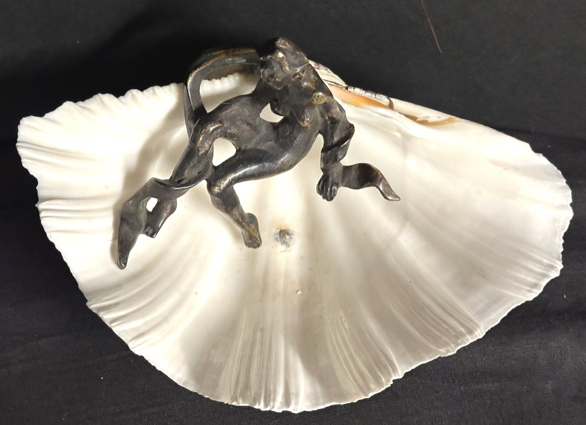 Spectacular 1940s Bronze And Shell Trinket Tray -photo-3