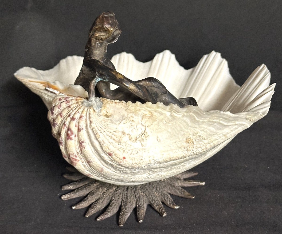 Spectacular 1940s Bronze And Shell Trinket Tray -photo-2