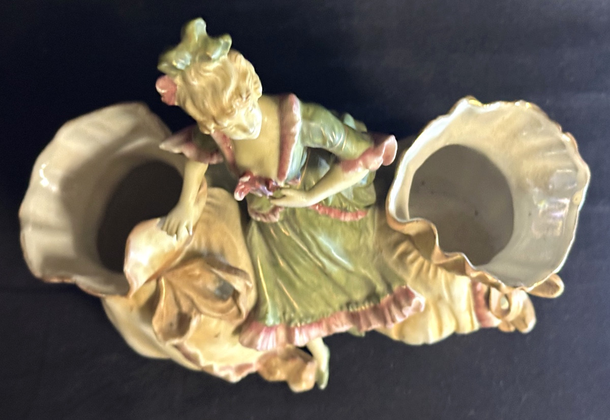 Bouquetière double ÉLÉGANTE en biscuit de porcelaine 1900-photo-3