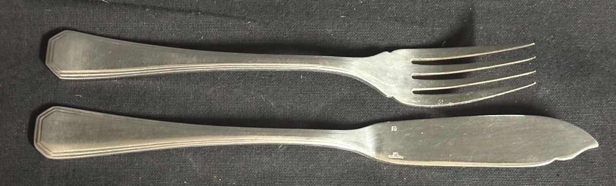 CHRISTOFLE modèle America 12 couverts à poisson Luc LANEL Art deco en écrin Métal argenté DV -photo-3