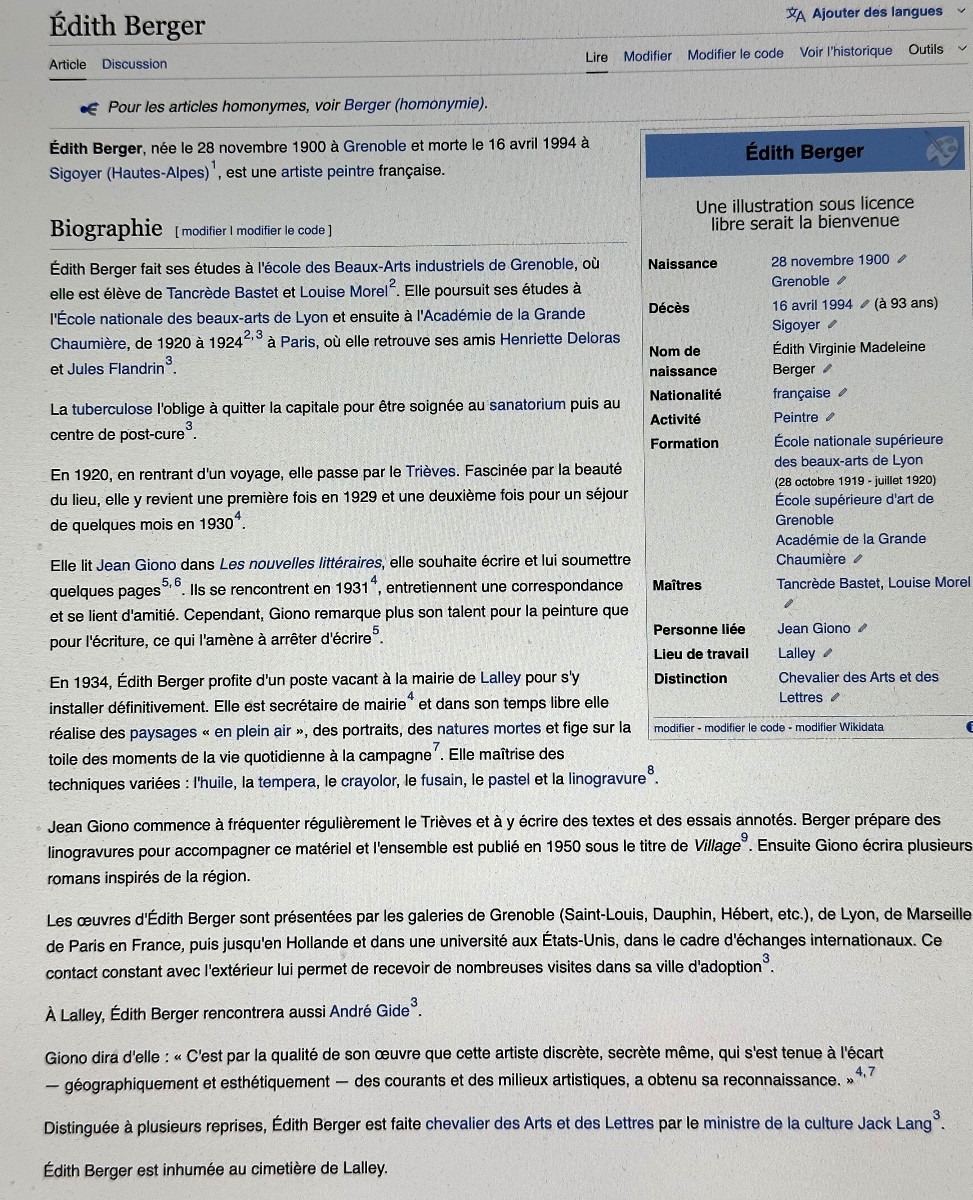 Edith BERGER 1900-1994 Grand paysage de neige animé en Trieves Pastel Lalley Grenoble-photo-1