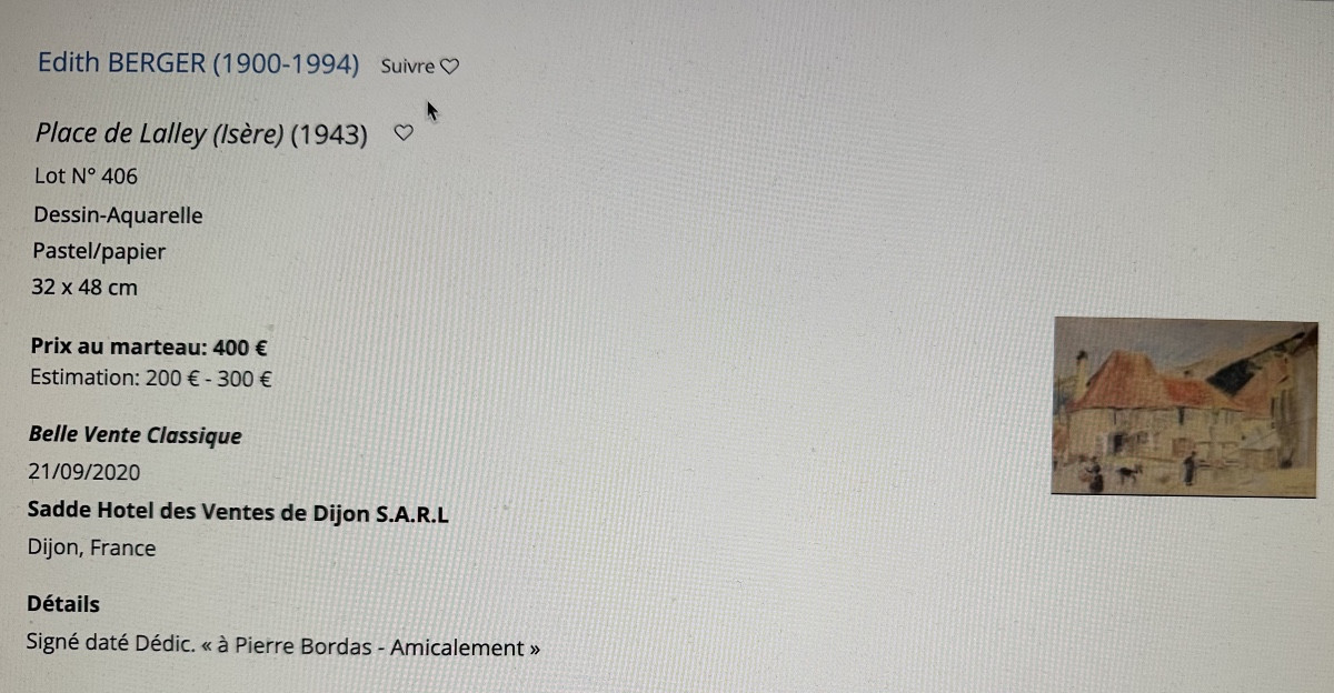 Edith BERGER 1900-1994 Grand paysage de neige animé en Trieves Pastel Lalley Grenoble-photo-4