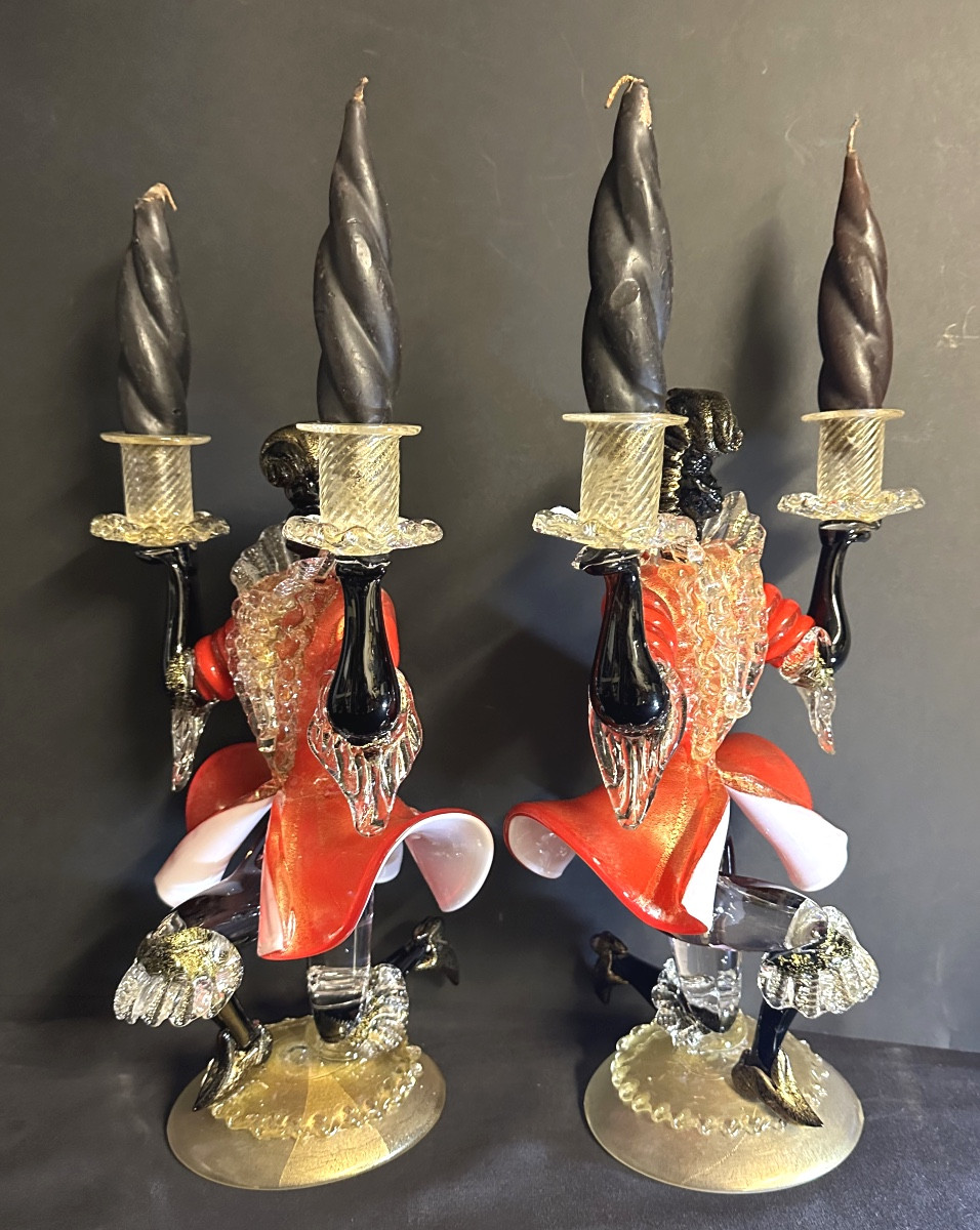 Important Pair Of Murano Glass Candlesticks By Barovier And Toso-photo-2