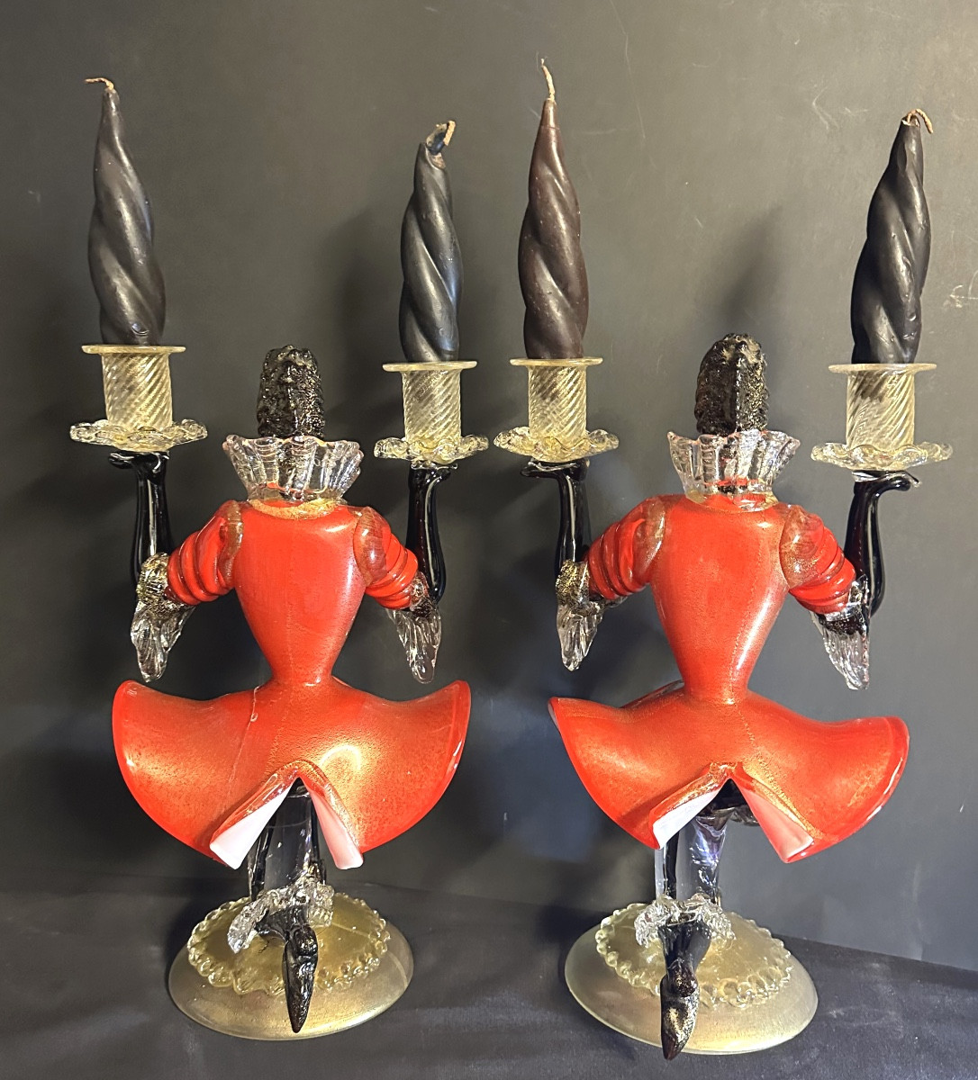 Important Pair Of Murano Glass Candlesticks By Barovier And Toso-photo-3