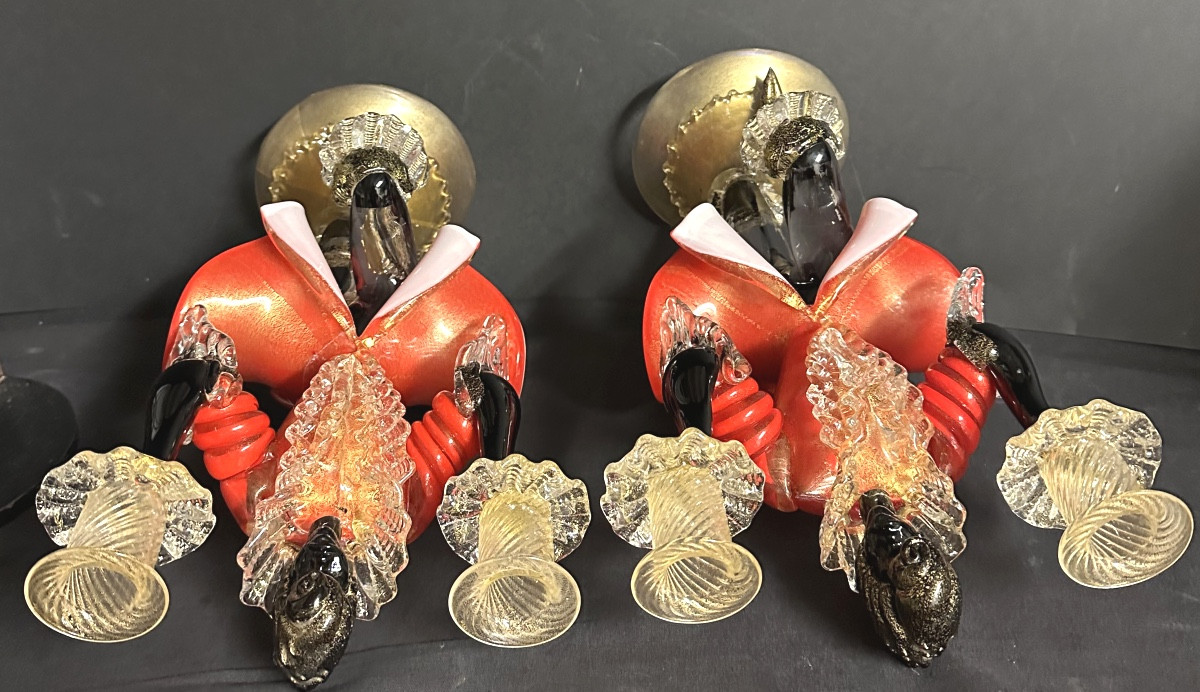 Important Pair Of Murano Glass Candlesticks By Barovier And Toso-photo-1