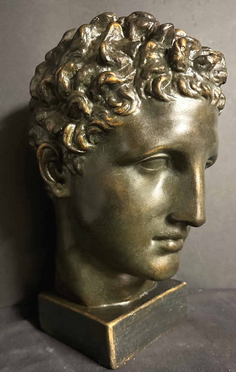 HERMÈS Important buste du dieu grec 41cm en plâtre à patine bronze 1940 Mercure homme-photo-2