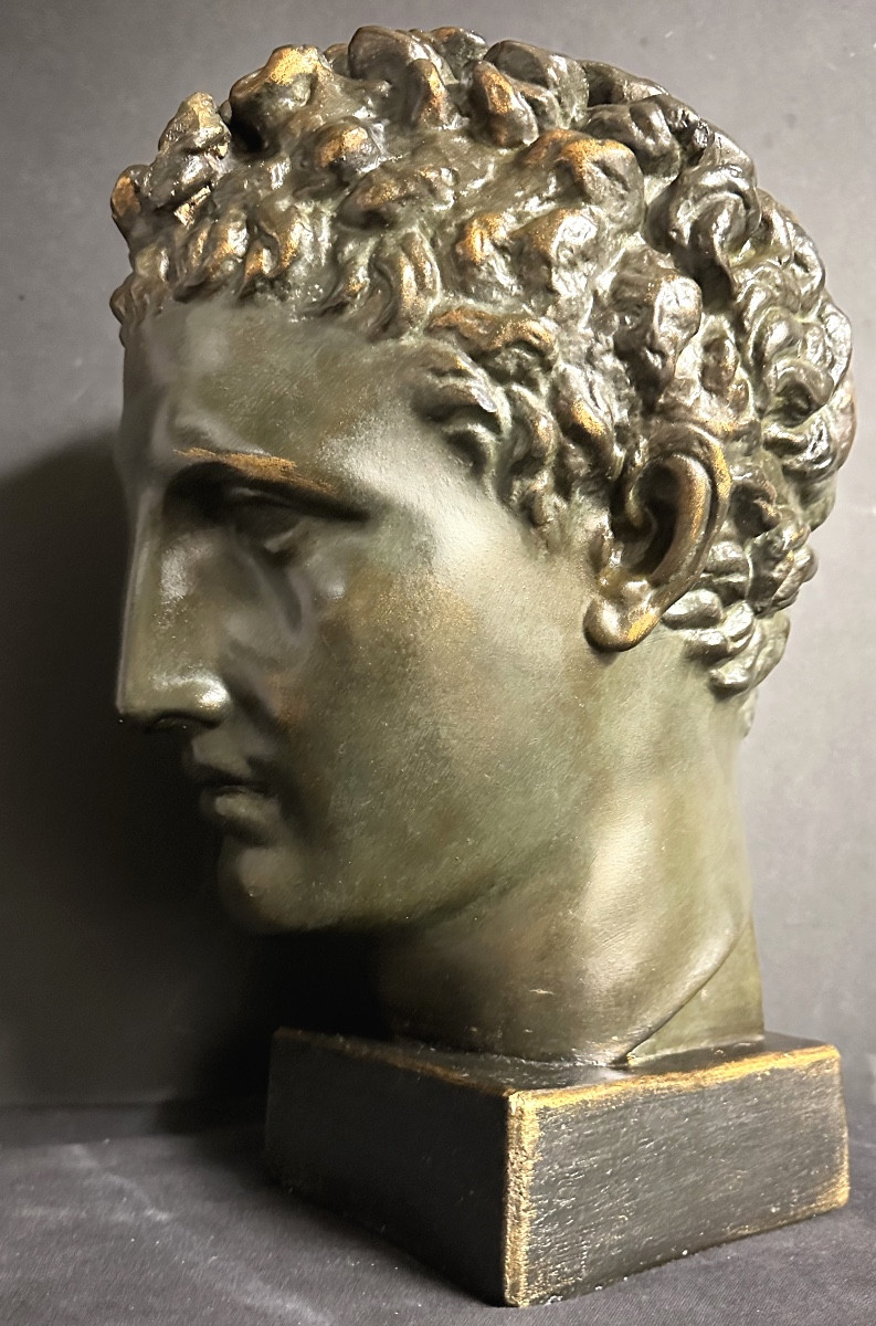 HERMÈS Important buste du dieu grec 41cm en plâtre à patine bronze 1940 Mercure homme-photo-3