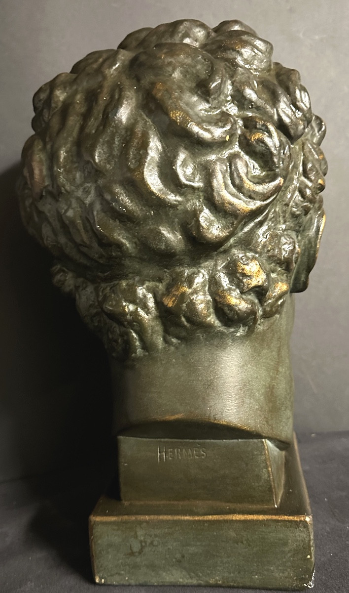 HERMÈS Important buste du dieu grec 41cm en plâtre à patine bronze 1940 Mercure homme-photo-1