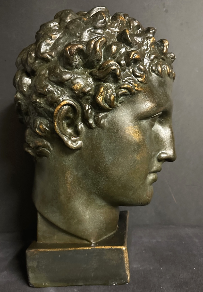 HERMÈS Important buste du dieu grec 41cm en plâtre à patine bronze 1940 Mercure homme