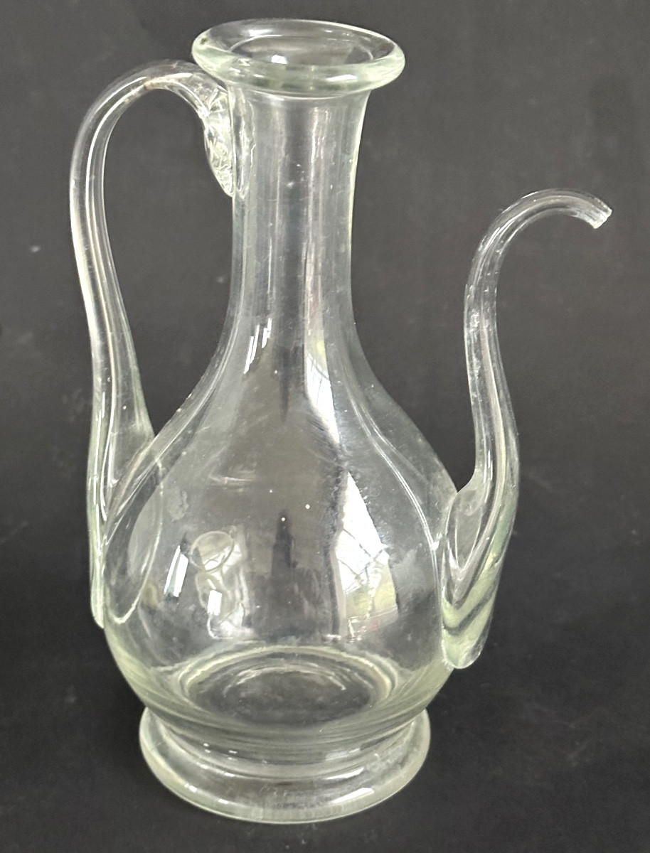 Verseuse burette à huile ancienne en verre soufflé XIXe en très bon état-photo-2