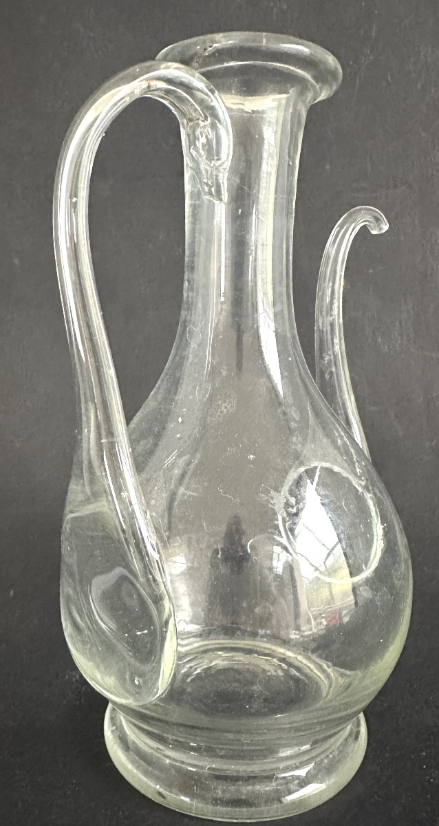 Verseuse burette à huile ancienne en verre soufflé XIXe en très bon état-photo-4