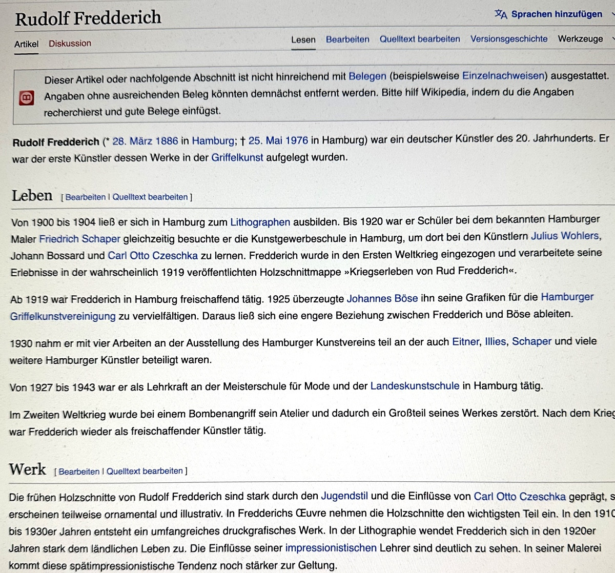 Rudolph FREDDERICH Hambourg 1887-1976 Rare linogravure originale -photo-1