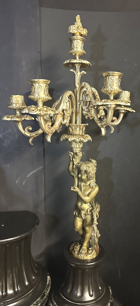James PRADIER et SUSSE Importante garniture de cheminée XIXe bronze doré et marbre -photo-7