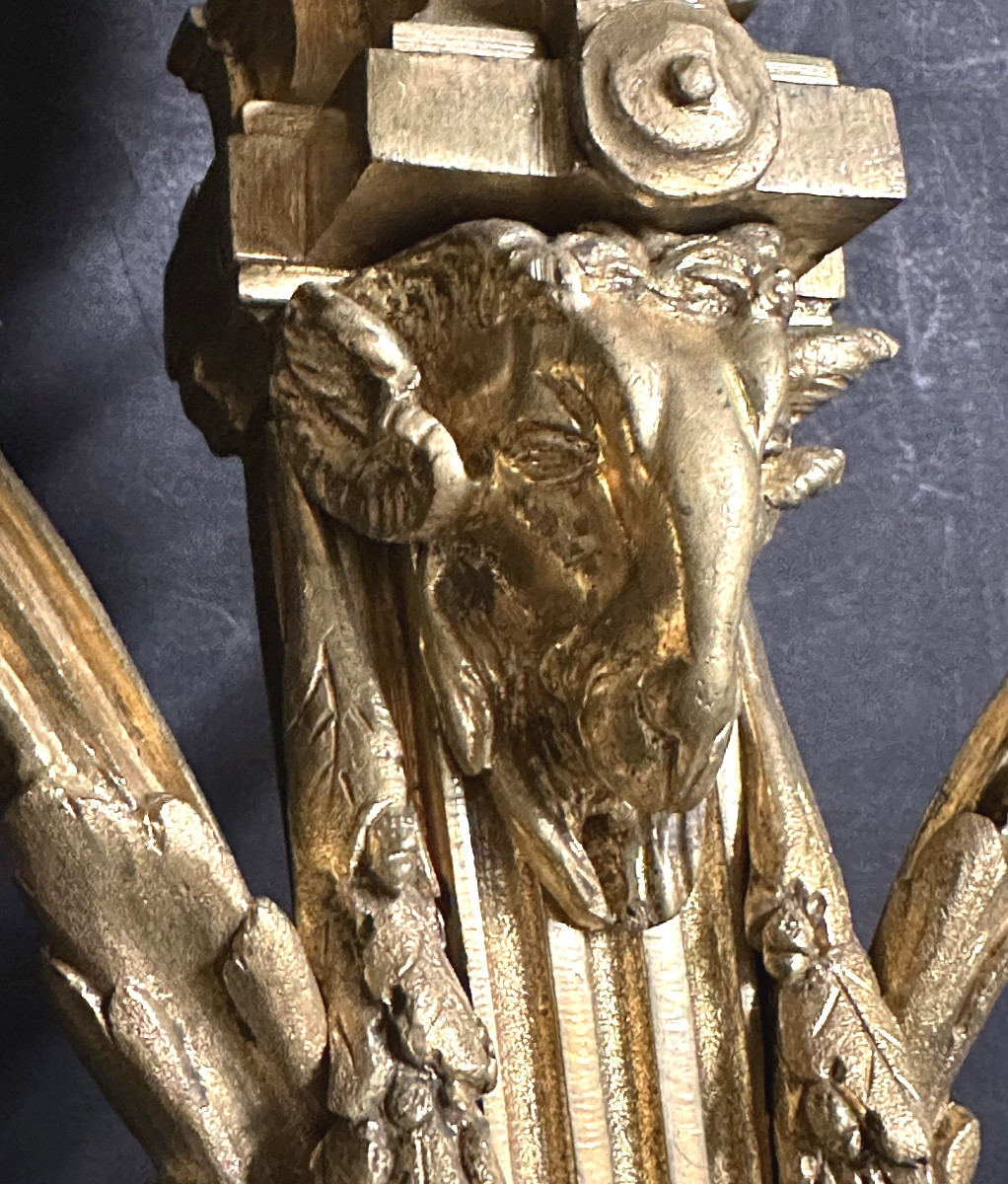 Important Pair Louis XVI Style Wall Sconce 58cm Gilt Bronze, With 3 Lights, 19th Century -photo-2