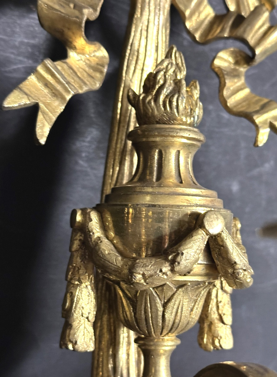 Important Pair Louis XVI Style Wall Sconce 58cm Gilt Bronze, With 3 Lights, 19th Century -photo-4