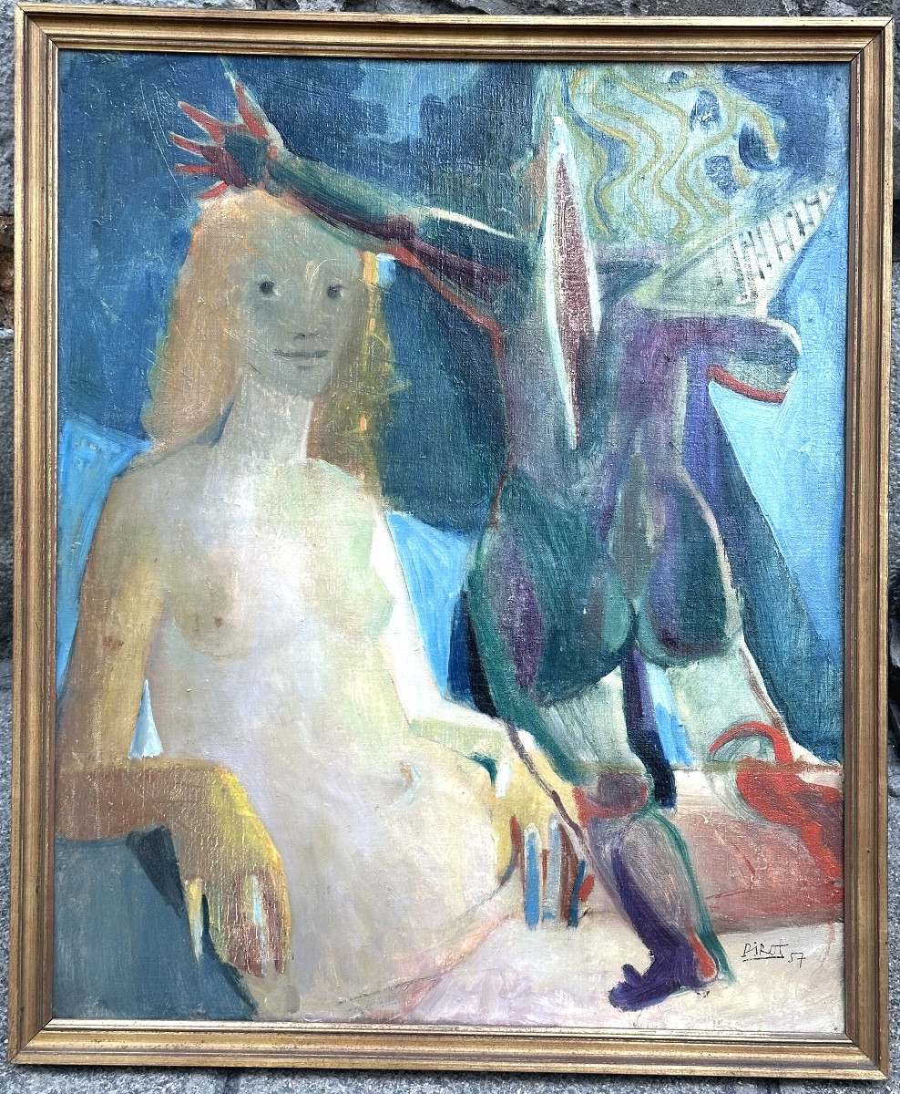 Arcabs Jean Marie Pirot Large Oil Painting Venus And Cupid 1957 Museum Collection-photo-2