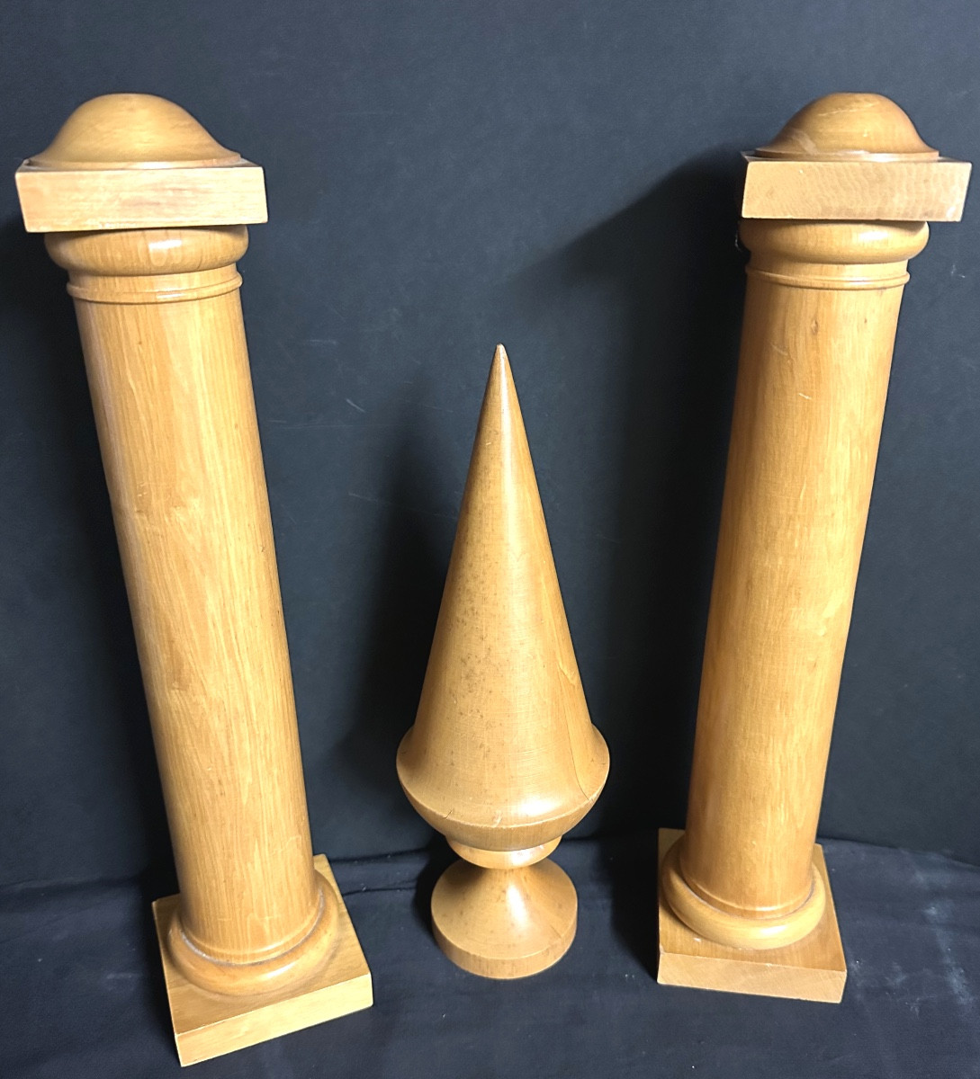 3 éléments décoratifs 1960 1970 en bois massif « colonne » et « toupie »-photo-3