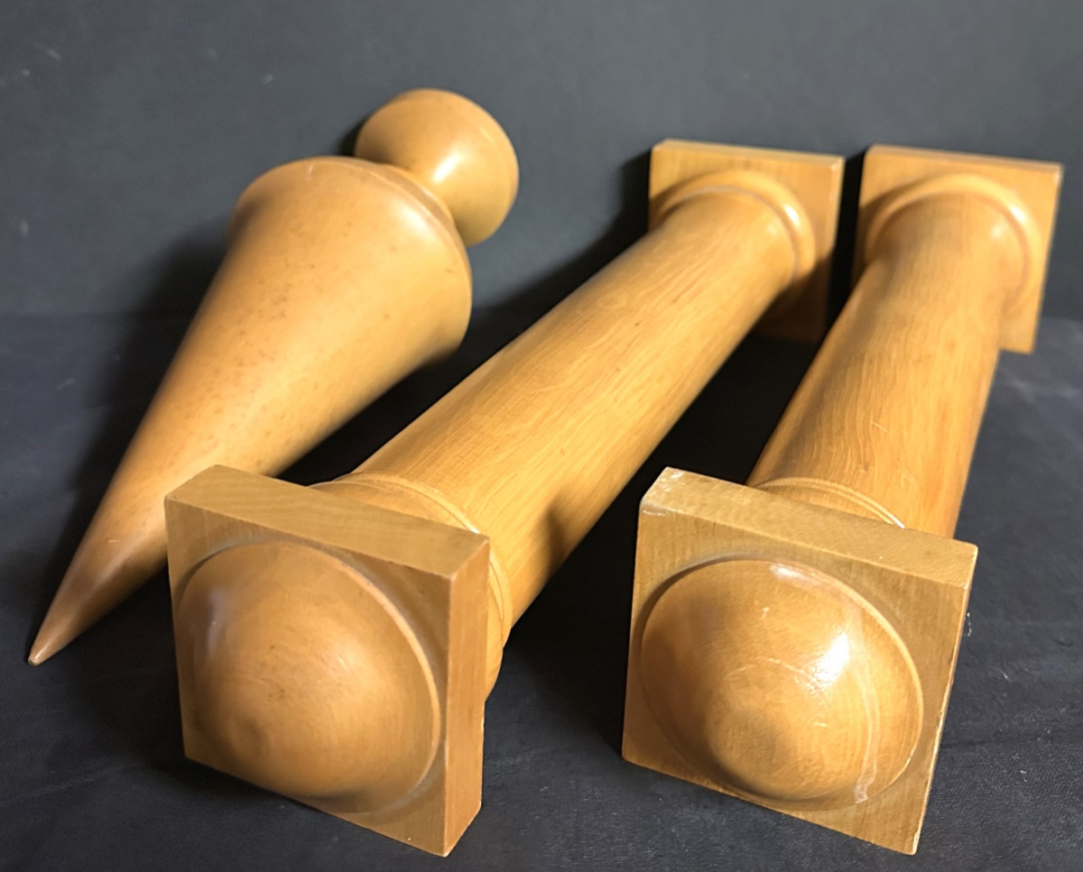 3 éléments décoratifs 1960 1970 en bois massif « colonne » et « toupie »-photo-4