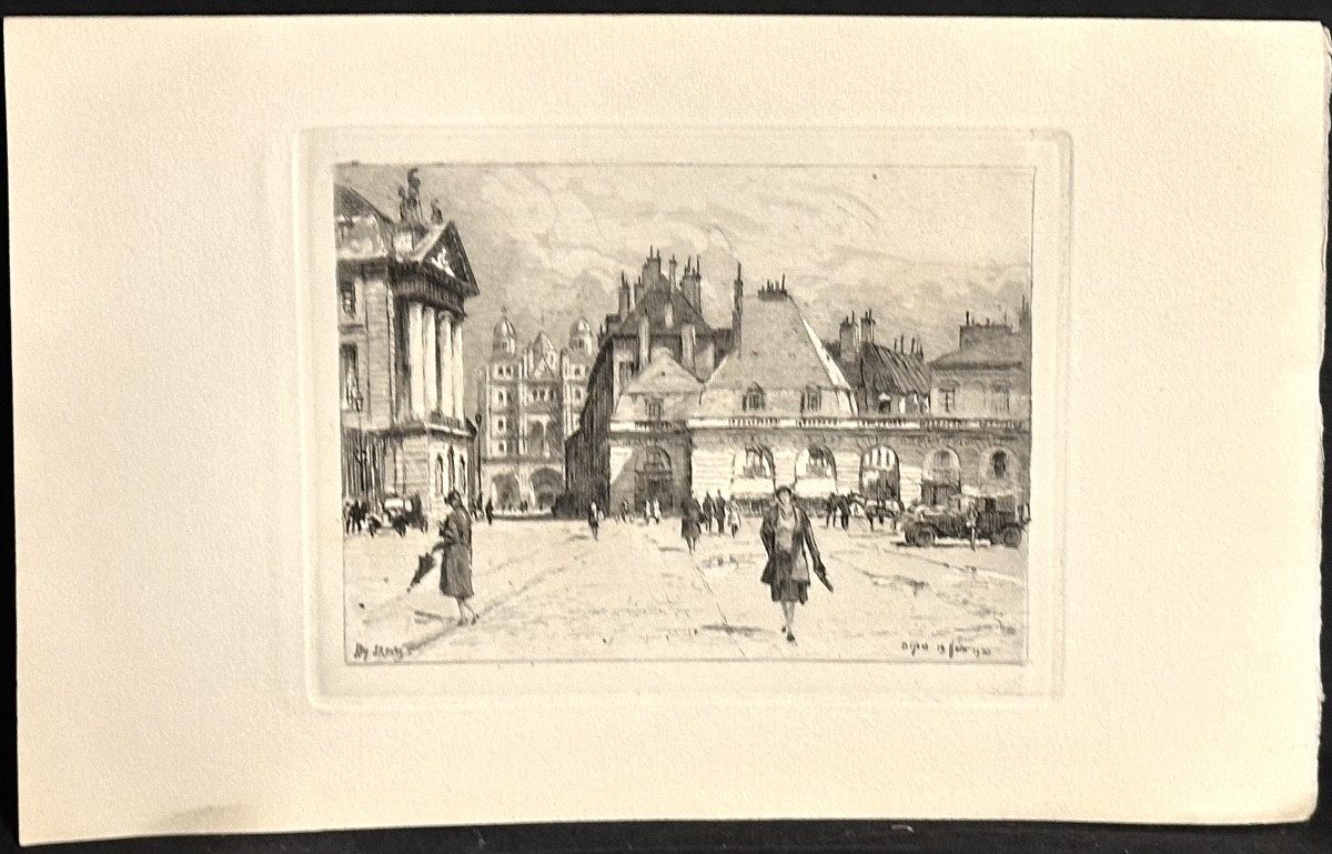 Joanny Drevet 1889-1969 Dijon Rare Etching Place De La Libération 1930 Burgundy Côte d'Or-photo-2