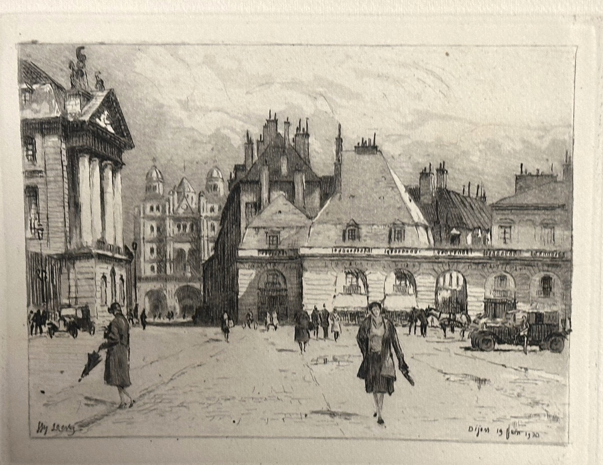 Joanny Drevet 1889-1969 Dijon Rare Etching Place De La Libération 1930 Burgundy Côte d'Or-photo-3