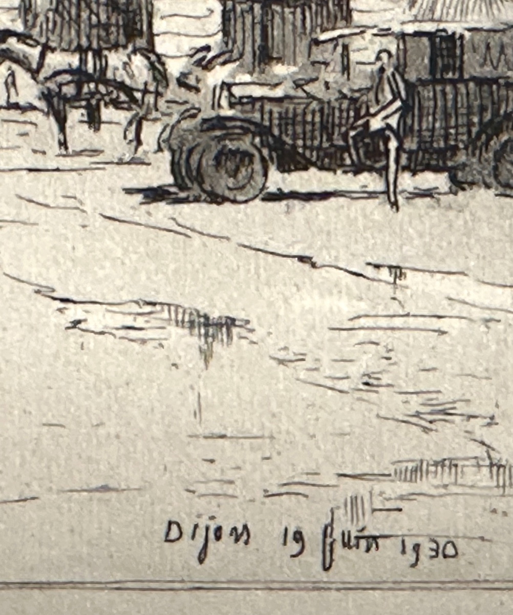 Joanny Drevet 1889-1969 Dijon Rare Etching Place De La Libération 1930 Burgundy Côte d'Or-photo-1