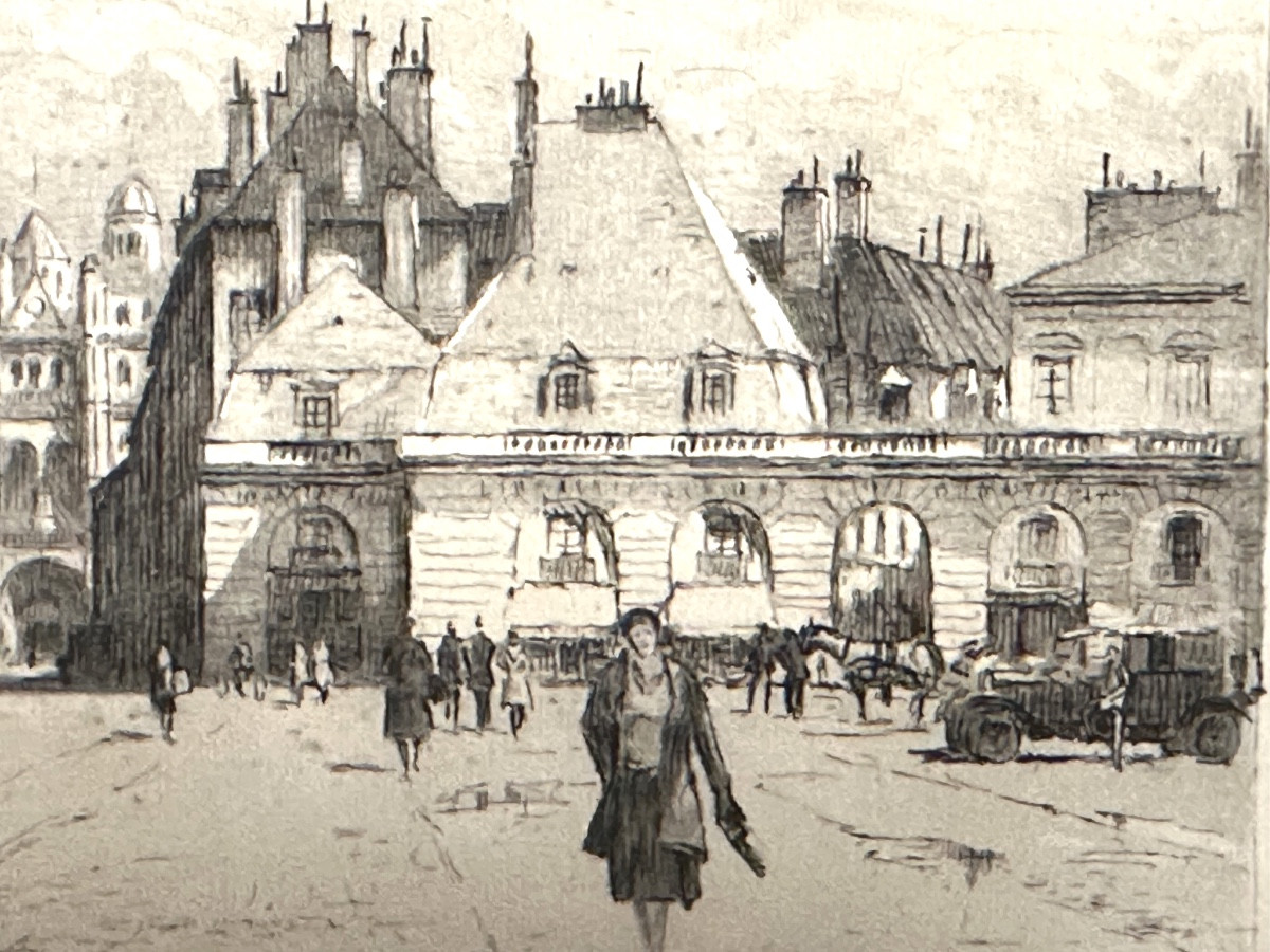 Joanny Drevet 1889-1969 Dijon Rare Etching Place De La Libération 1930 Burgundy Côte d'Or-photo-2