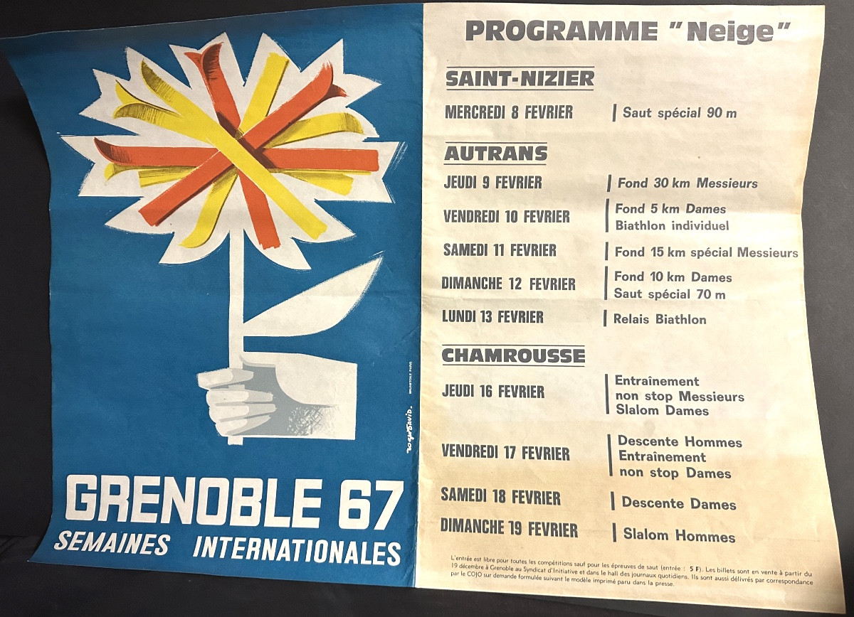Roger DAVID Affiche originale Grenoble 1967 COJO Jeux Olympiques Autrans Chamrousse St Nizier