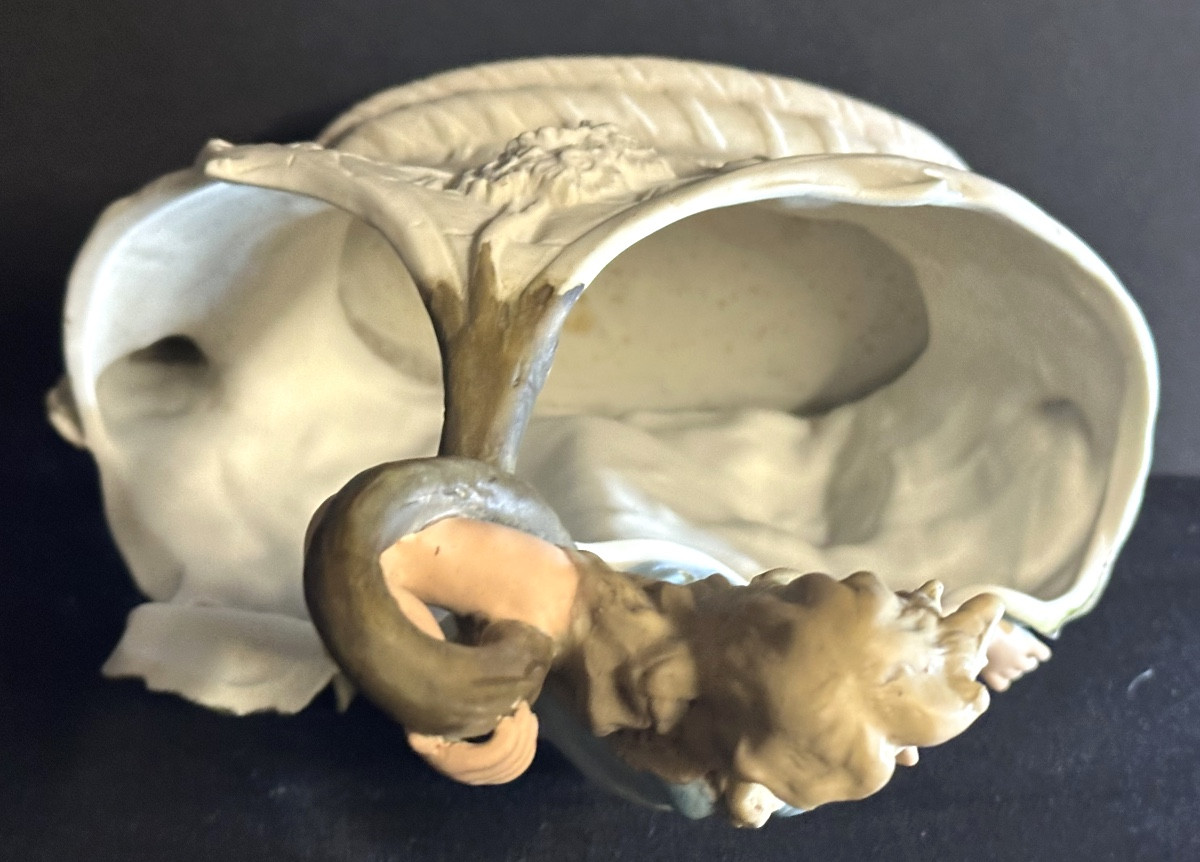 Flower Vase, Circa 1900, In Bisque Porcelain. Young Elegant Woman In A Blue Dress.-photo-1