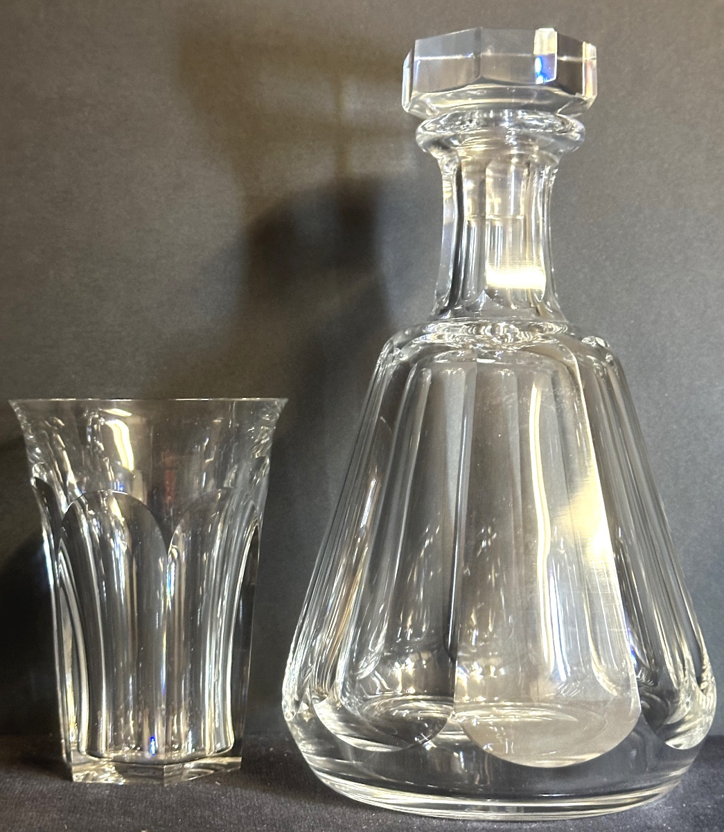 Baccarat Talleyrand Pattern, Eight Whisky Glasses And Their Crystal Decanter Signed Harcourt /1-photo-4