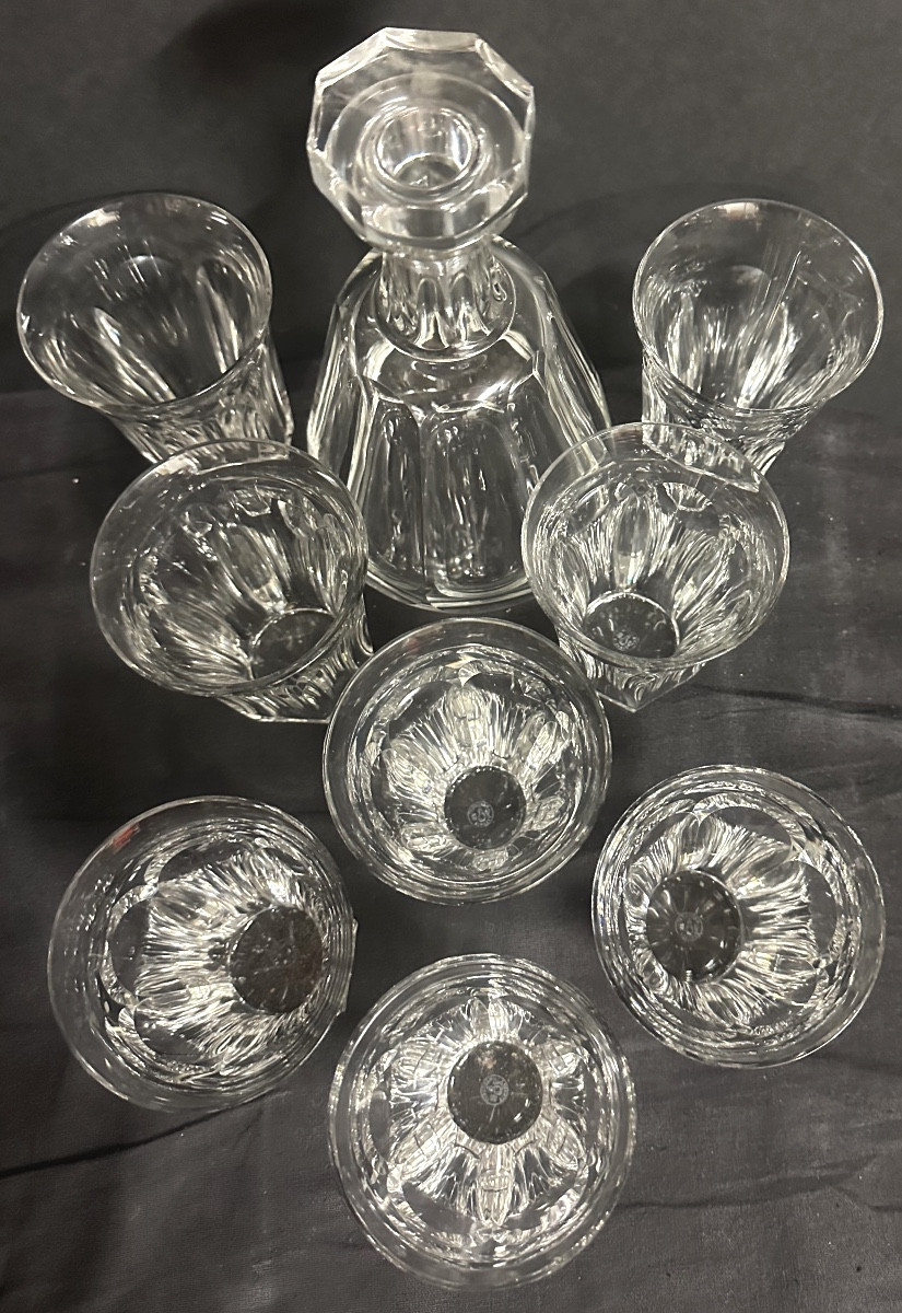 Baccarat Talleyrand Pattern, Eight Whisky Glasses And Their Crystal Decanter Signed Harcourt /1-photo-2