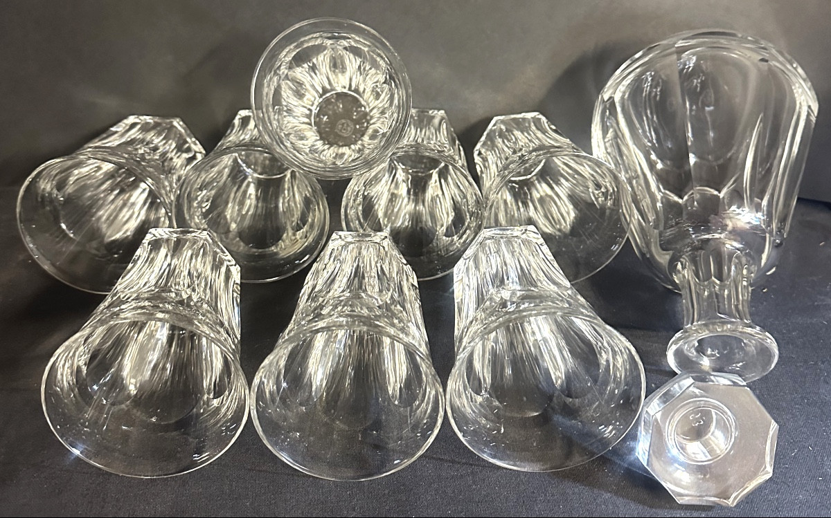 Baccarat Talleyrand Pattern, Eight Whisky Glasses And Their Crystal Decanter Signed Harcourt /1-photo-4