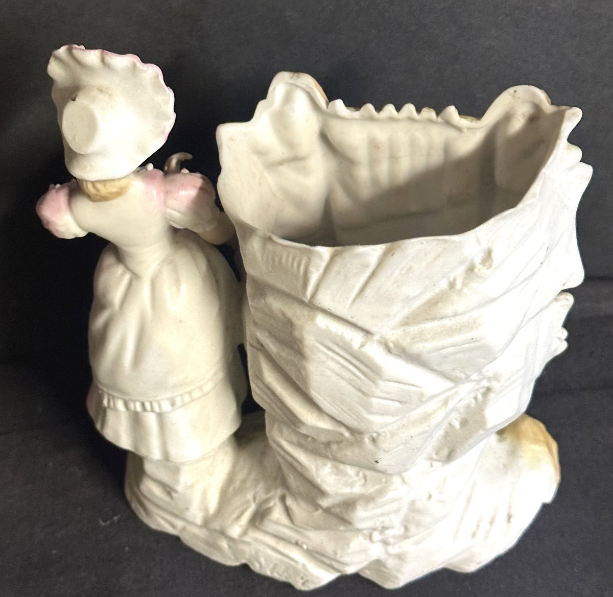 Vase musical bouquetière 1900 Jeune élégante à la lyre Biscuit de porcelaine Musique -photo-3