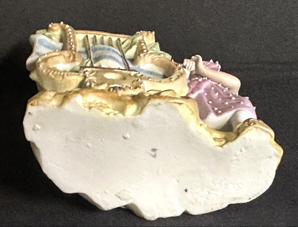 Vase musical bouquetière 1900 Jeune élégante à la lyre Biscuit de porcelaine Musique -photo-3