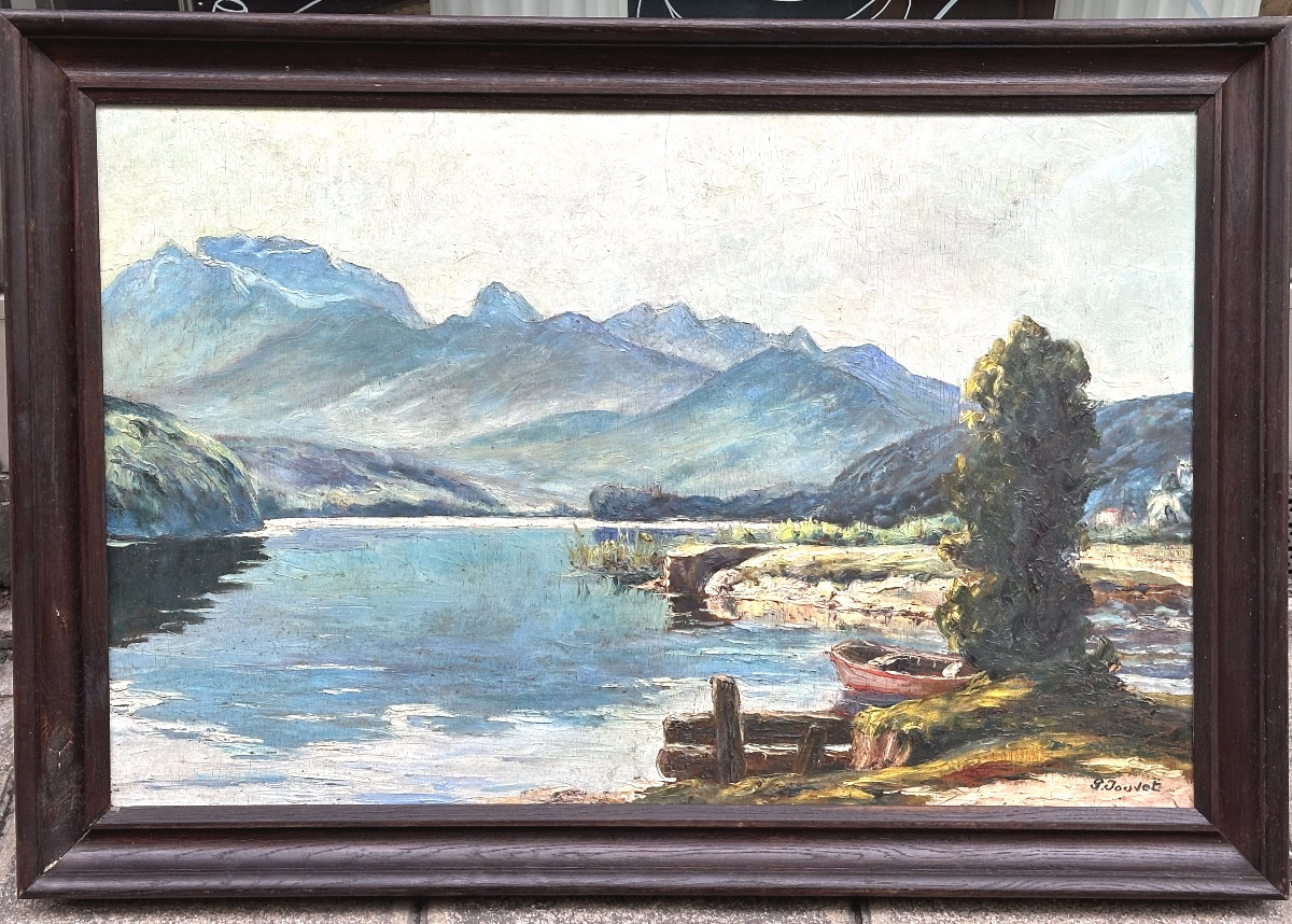 Paul Jouvet 1892-1981 Large Oil Painting Lake Annecy St Jorioz La Tournette  Haute Savoie Alps -photo-2
