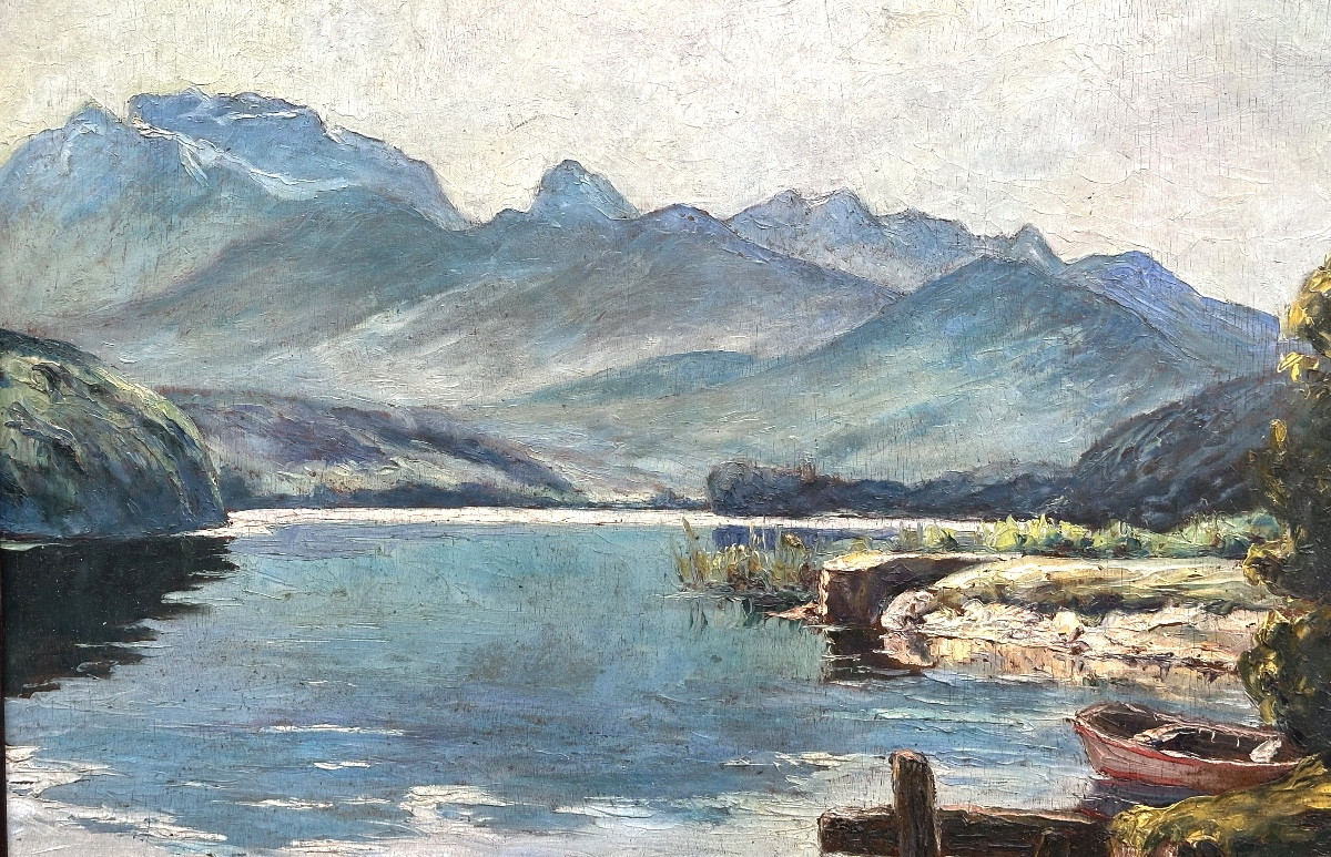 Paul Jouvet 1892-1981 Large Oil Painting Lake Annecy St Jorioz La Tournette  Haute Savoie Alps 