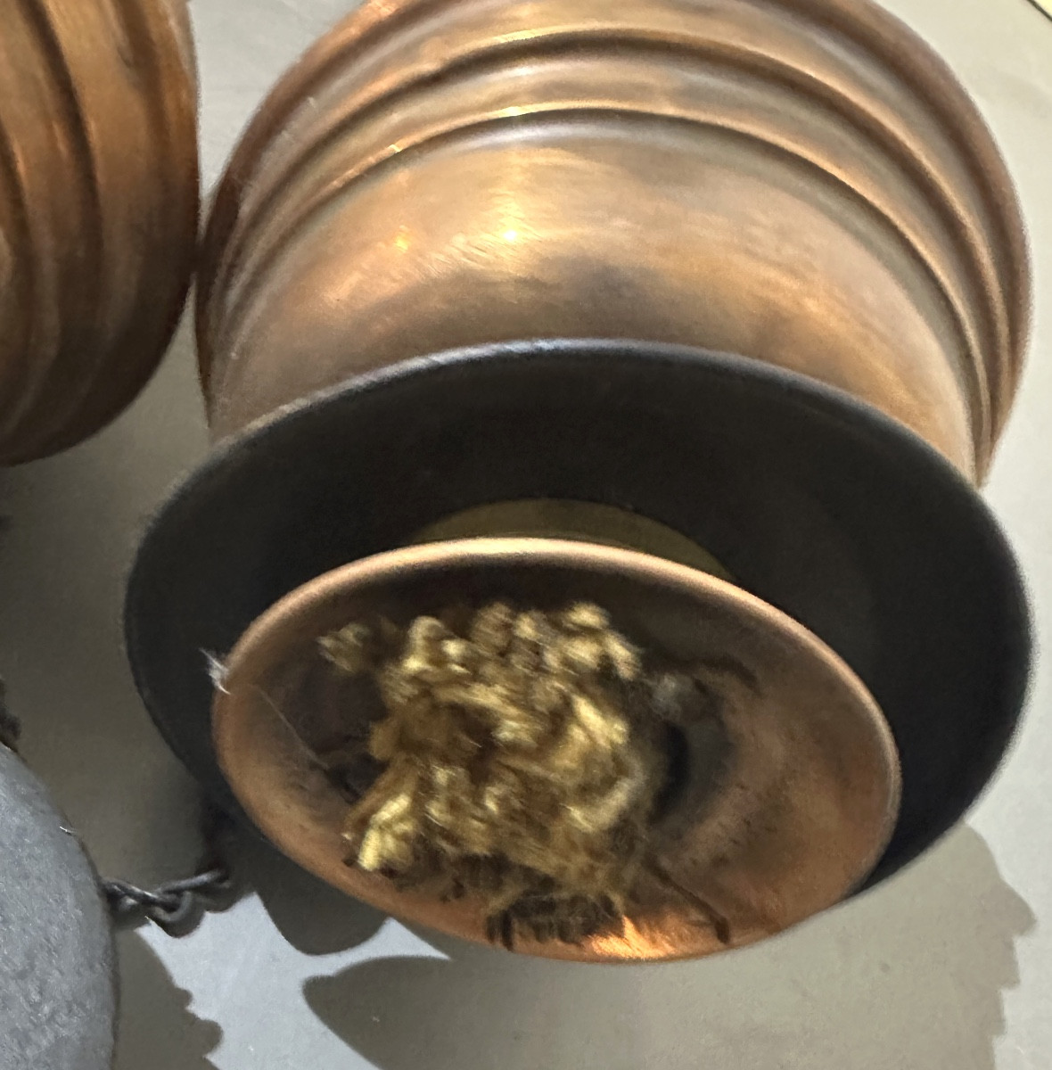 Antique Pair Of Garden Torches In Wood, Copper And Brass. For A Mosquito-repellent Ambiance.-photo-3