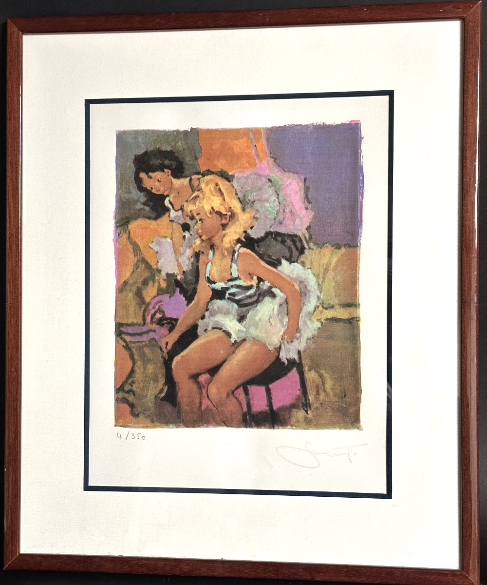 Pierre GRISOT 1911-1995 Rare sérigraphie 2 jeunes ballerines avant le concours de danse /4-photo-2