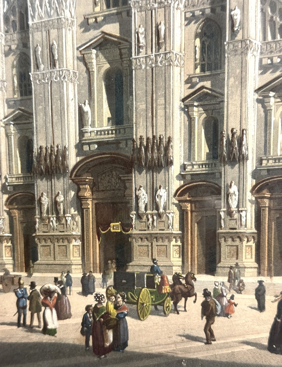 Milan Cathedral, Large Gouache Lithograph, 19th Century, 1862-photo-4