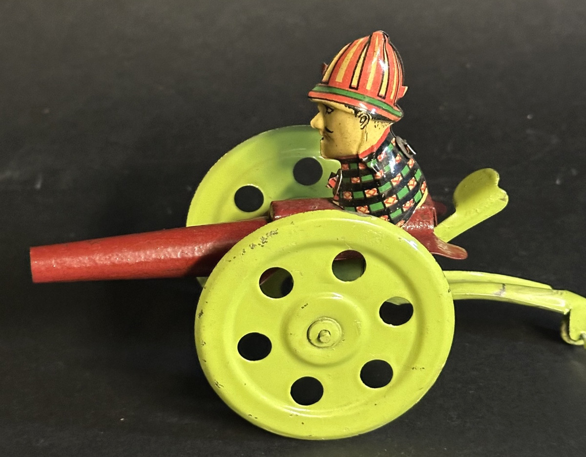 Ancien jouet mécanique 1930 en tôle lithographiée à ressort manuel en très bon état collection -photo-2