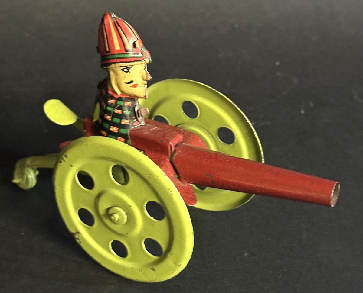 Ancien jouet mécanique 1930 en tôle lithographiée à ressort manuel en très bon état collection -photo-3