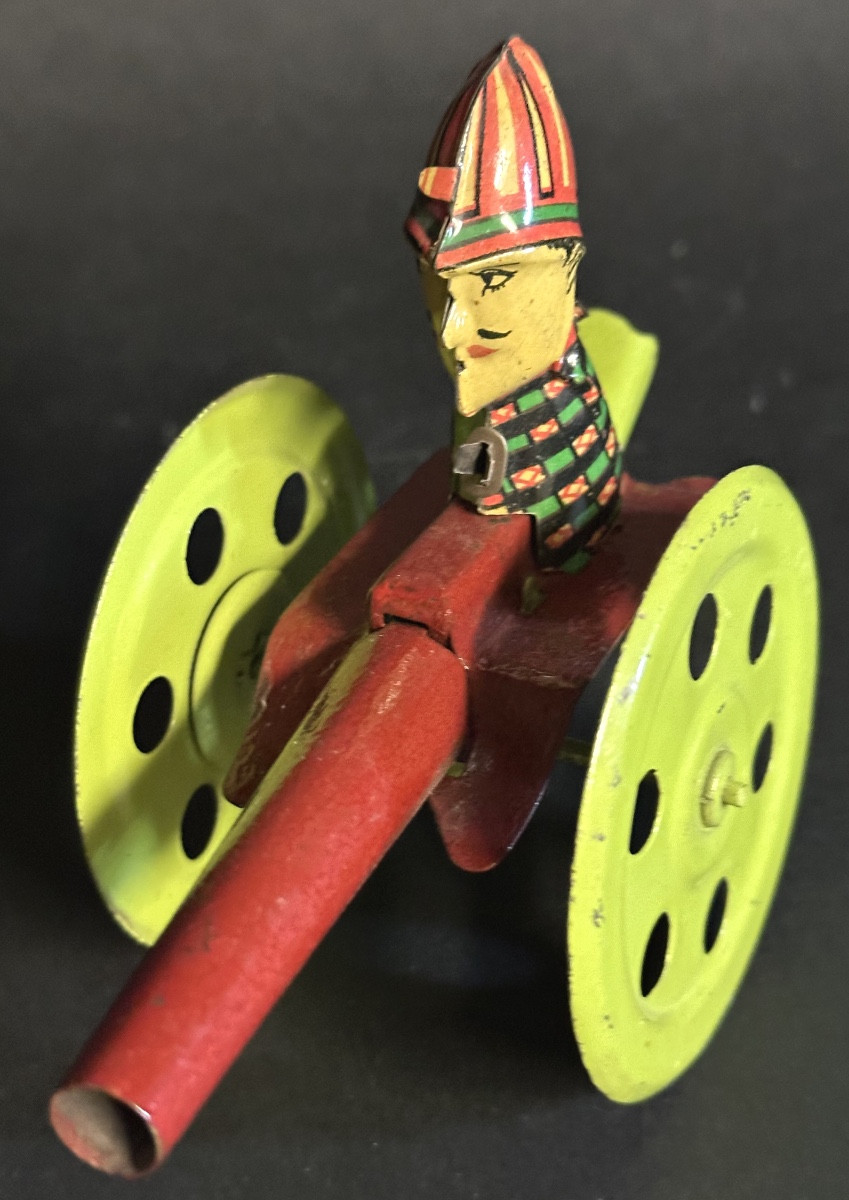 Ancien jouet mécanique 1930 en tôle lithographiée à ressort manuel en très bon état collection -photo-4