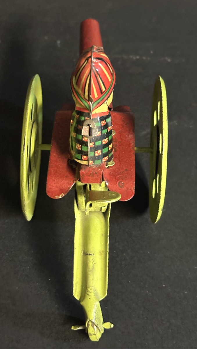 Ancien jouet mécanique 1930 en tôle lithographiée à ressort manuel en très bon état collection -photo-1