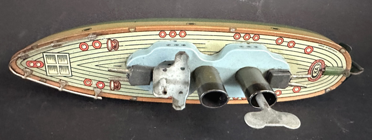 Jouet canonnière allemande mécanique CKA avec clé en tôle lithographiée et peinte /4-photo-4