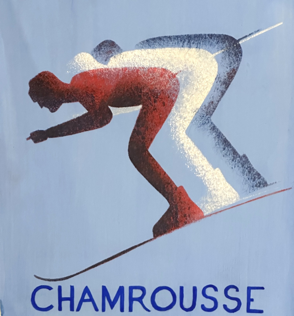 Rare Original Gouache Painting Of Chamrousse, 1940, Skiing In The Alps And Mountains-photo-3