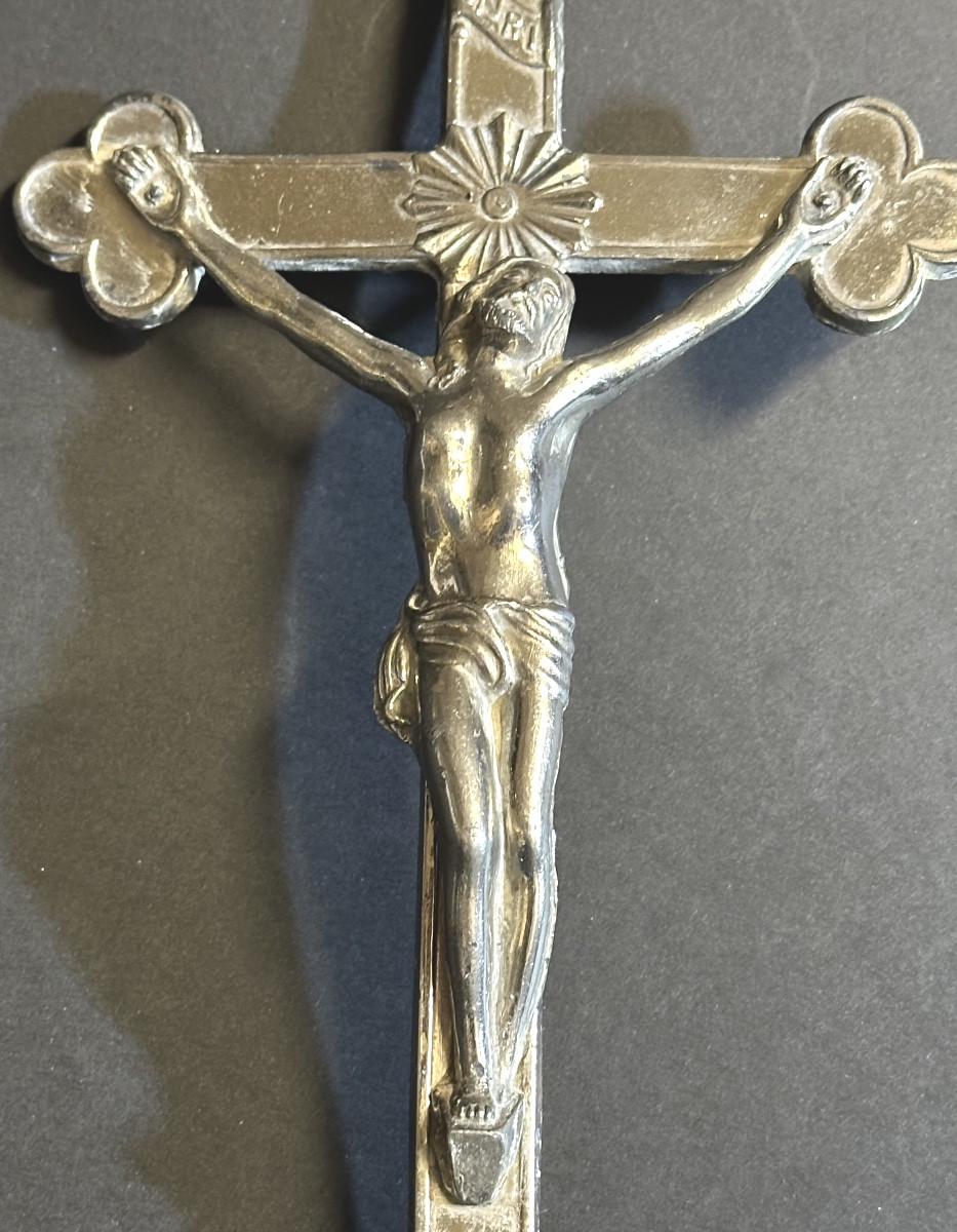 Ancien crucifix en métal argenté 24,5 cm Christ-photo-2