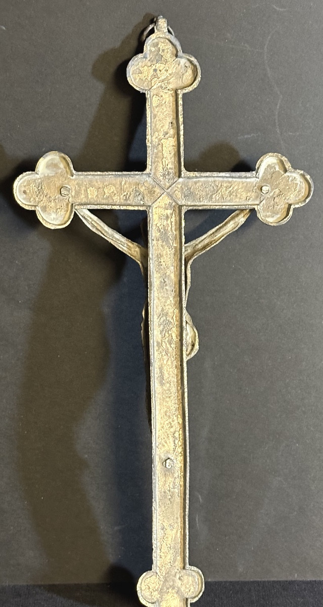 Ancien crucifix en métal argenté 24,5 cm Christ-photo-4