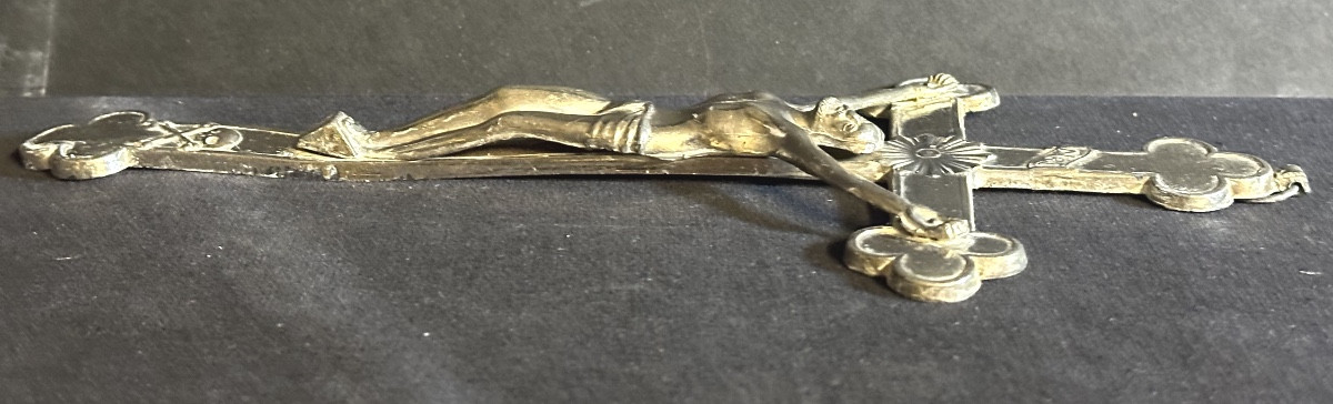 Ancien crucifix en métal argenté 24,5 cm Christ-photo-1